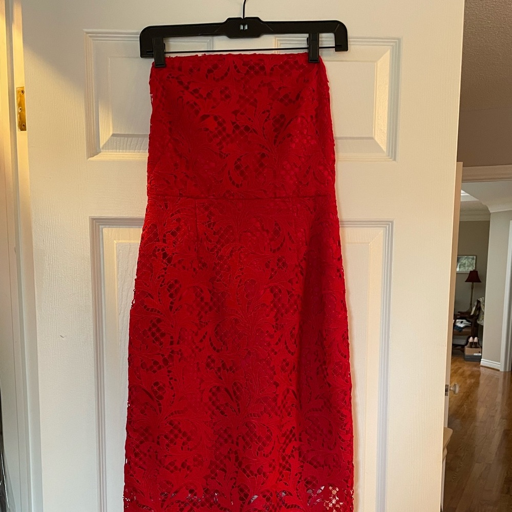 Topshop Red Lace Overlay Column Dress